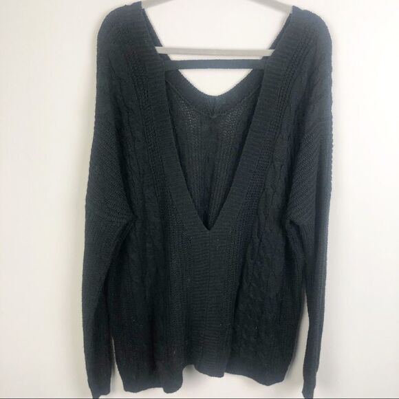 PINS & NEEDLES | Urban Outfitters Oversized V-neck Low Back Sweater Black L - Picture 5 of 8